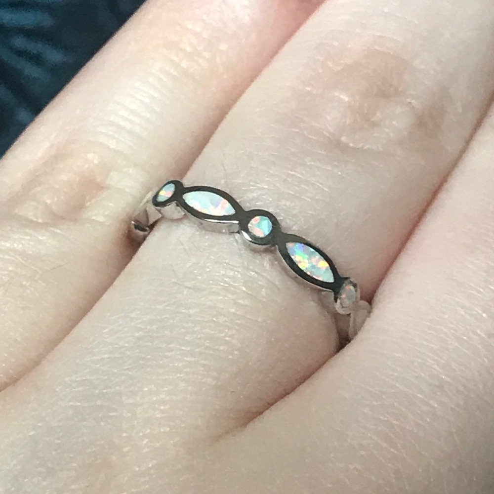 White opal dainty ring